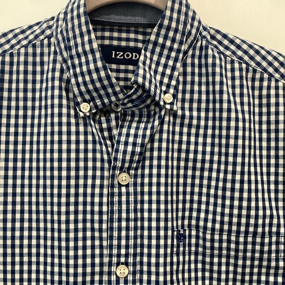 Men’s size small IZOD checkered blue & white Gingham Casual Button Down Shirt - Picture 8 of 16